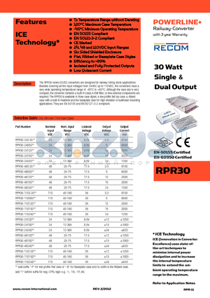 RPR30-11015D datasheet - 30 Watt Single & Dual Output