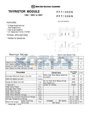 PFT1306N datasheet - THYRISTOR MODULE 130A/300V to 600V