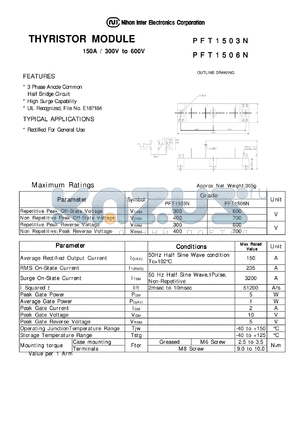 PFT1503N datasheet - THYRISTOR MODULE 150A / 300V to 600V