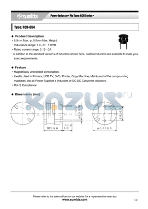 RCH654NP-102K datasheet - Power Inductor< Pin Type :RCH Series>