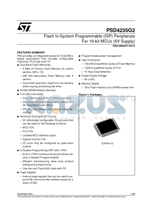PSD4235F1-B-15JI datasheet - Flash In-System Programmable ISP Peripherals For 16-bit MCUs 5V Supply