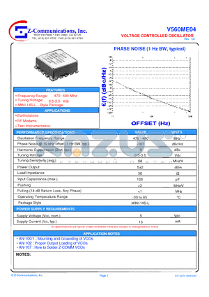 V560ME04 datasheet - LOW COST - HIGH PERFORMANCE VOLTAGE CONTROLLED OSCILLATOR