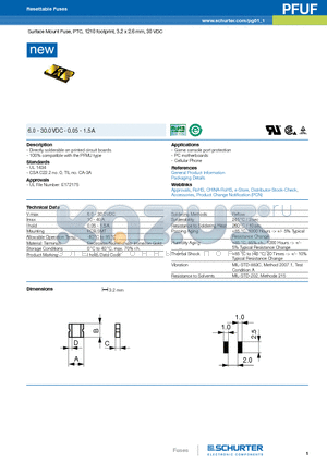 PFUF.020.2 datasheet - Surface Mount Fuse, PTC, 1210 footprint, 3.2 x 2.6 mm, 30 VDC