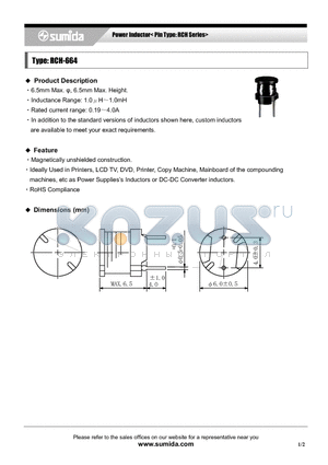 RCH664NP-101K datasheet - Power Inductor< Pin Type: RCH Series>