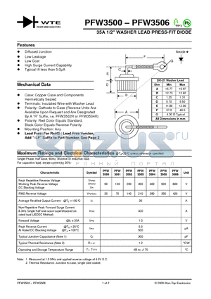 PFW3500 datasheet - 35A 1/2 WASHER LEAD PRESS-FIT DIODE