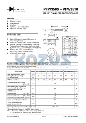 PFW3510 datasheet - 35A 1/2 FLAG LEAD PRESS-FIT DIODE