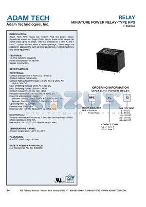 RPS-1A-24 datasheet - RELAY MINIATURE POWER RELAY-TYPE RPS