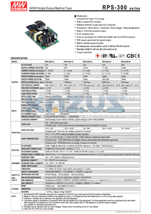 RPS-300 datasheet - 300W Single Output Medical Type