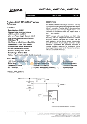 X60003BIG3-41T1 datasheet - Precision 4.096V SOT-23 FGA Voltage References