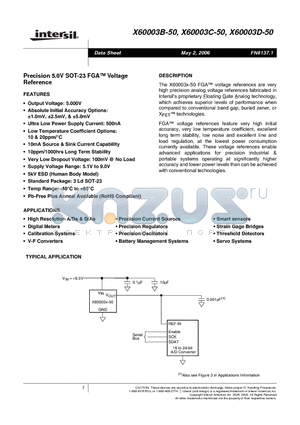 X60003BIG3-50T1 datasheet - Precision 5.0V SOT-23 FGA Voltage Reference