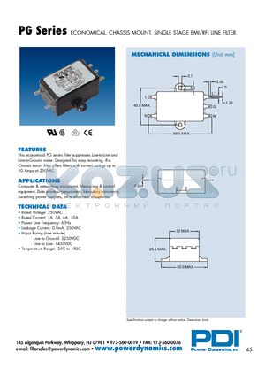 PG01S datasheet - ECONOMICAL, CHASSIS MOUNT, SINGLE STAGE EMI/RFI LINE FILTER.