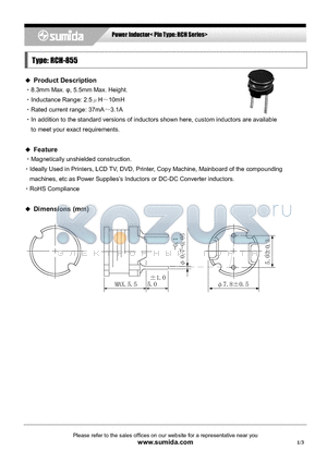 RCH855NP-101K datasheet - Power Inductor< Pin Type: RCH Series>