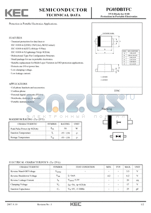 PG03DBTFC_07 datasheet - TVS Diode for ESD Protection in Portable Electronics