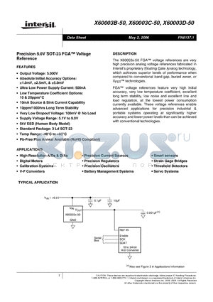 X60003DIG3-50T1 datasheet - Precision 5.0V SOT-23 FGA Voltage Reference