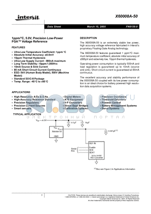 X60008AIS8-50 datasheet - 1ppm/C, 5.0V, Precision Low-Power FGA Voltage Reference