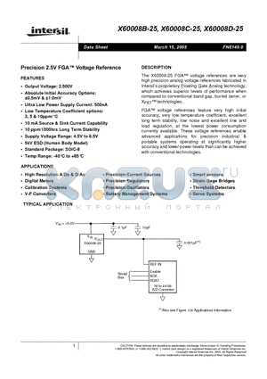 X60008B-25 datasheet - Precision 2.5V FGA Voltage Reference