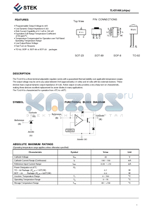 TL431AM datasheet - Programmable Output Voltage to 40V CHIP