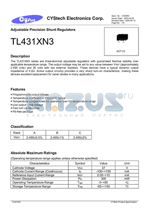 TL431AN3 datasheet - Adjustable Precision Shunt Regulators