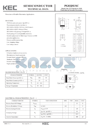 PG03JSUSC datasheet - Single Line TVS Diode for ESD Protection in Portable Electronics