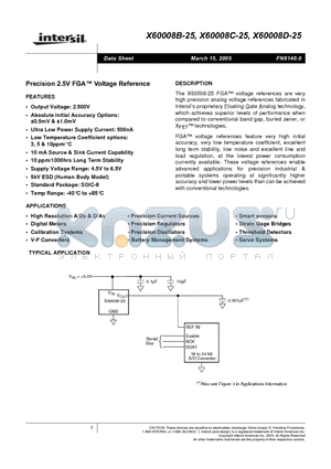 X60008C-25 datasheet - Precision 2.5V FGA Voltage Reference