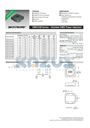 SRR1240-3R3Y datasheet - Shielded SMD Power Inductors