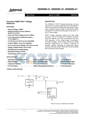 X60008D-41 datasheet - Precison 4.096V FGA Voltage Reference
