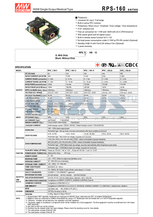 RPSG-160-15 datasheet - 160W Single Output Medical Type