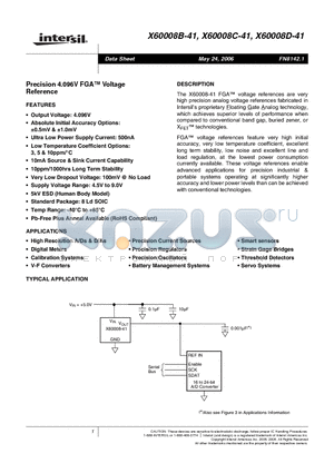 X60008DIS8-41 datasheet - Precision 4.096V FGA Voltage Reference