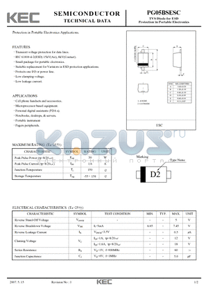 PG05BSESC datasheet - Protection in Portable Electronics Applications.