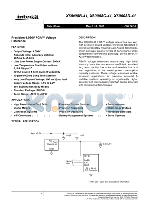 X60008XIS8-41 datasheet - Precison 4.096V FGA Voltage Reference