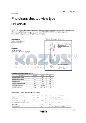 RPT-37PB3F datasheet - Phototransistor, top view type