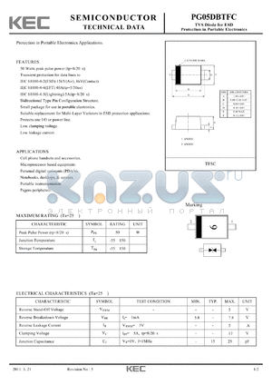 PG05DBTFC datasheet - TVS Diode for ESD Protection in Portable Electronics