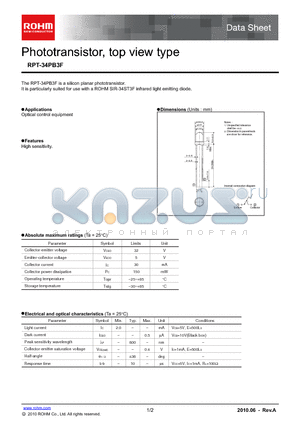 RPT-34PB3F datasheet - Phototransistor, top view type