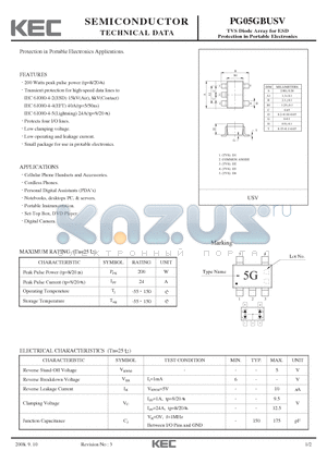 PG05GBUSV datasheet - TVS Diode Array for ESD Protection in Portable Electronics