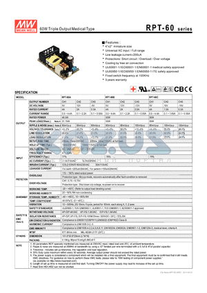 RPT-60A datasheet - 60W Triple Output Medical Type