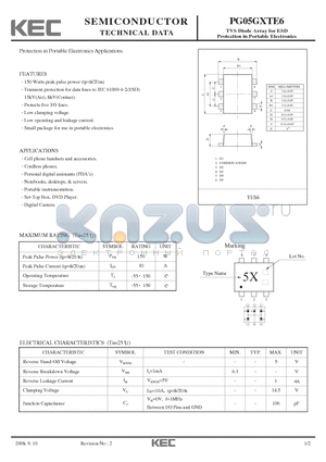 PG05GXTE6 datasheet - TVS Diode Array for ESD Protection in Portable Electronics