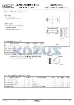 PG05NSSMC datasheet - Single Line TVS Diode for ESD Protection