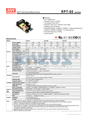 RPT-60C datasheet - 60W Triple Output Medical Type