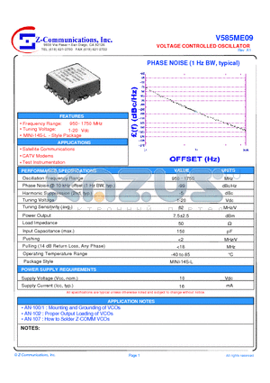 V585ME09 datasheet - VOLTAGE CONTROLLED OSCILLATOR