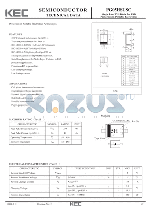 PG05HSUSC datasheet - Single Line TVS Diode for ESD