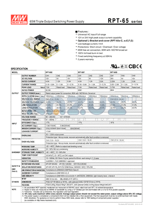 RPT-65E datasheet - 65W Triple Output Switching Power Supply