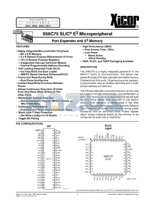 X68C75J datasheet - Port Expander and E2 Memory