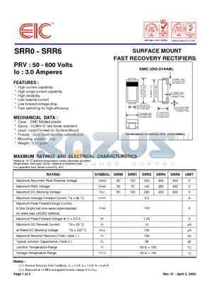 SRR2 datasheet - SURFACE MOUNT FAST RECOVERY RECTIFIERS