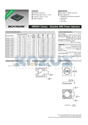 SRR3011-220YL datasheet - Shielded SMD Power Inductors