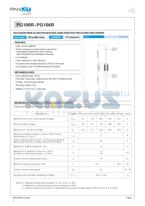 PG100R datasheet - HALOGEN FREE GLASS PASSIVATED JUNCTION FAST RECOVERY RECTIFIERS