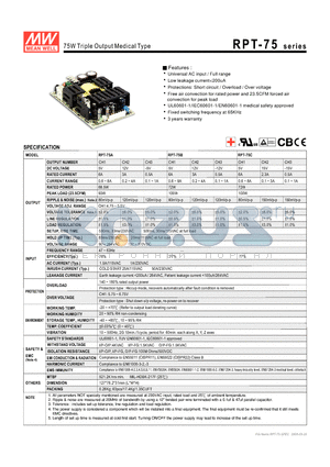 RPT-75 datasheet - 75W Triple Output Medical Type