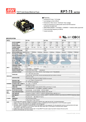 RPT-75B datasheet - 75W Triple Output Medical Type