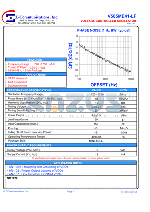 V585ME41-LF datasheet - VOLTAGE CONTROLLED OSCILLATOR