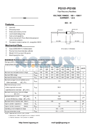 PG102 datasheet - Fast Recovery Rectifiers