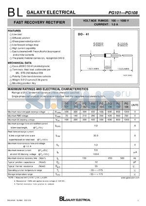 PG103 datasheet - FAST RECOVERY RECTIFIER